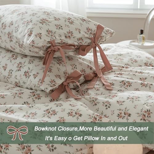 Blush Pink Floral Queen Duvet Cover Set