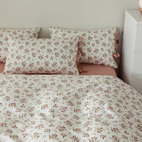 Blush Pink Floral Queen Duvet Cover Set