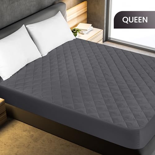 Quilted Grey Queen Mattress Pad - Elastic Protector