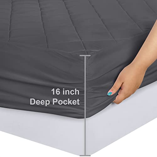 Quilted Grey Queen Mattress Pad - Elastic Protector