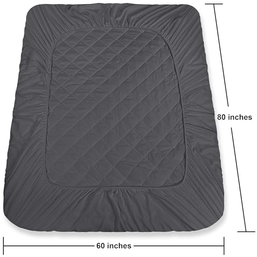 Quilted Grey Queen Mattress Pad - Elastic Protector