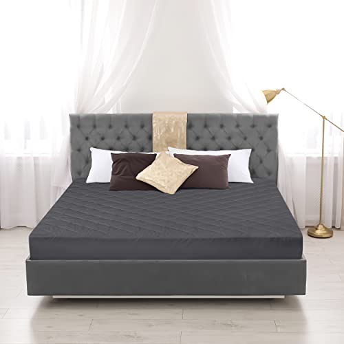 Quilted Grey Queen Mattress Pad - Elastic Protector