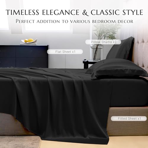 Luxury 100% Silk Queen Bed Sheet Set - Black