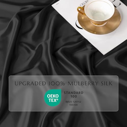 Luxury 100% Silk Queen Bed Sheet Set - Black