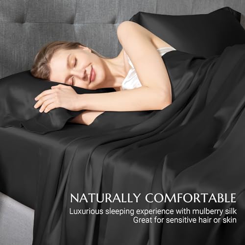 Luxury 100% Silk Queen Bed Sheet Set - Black