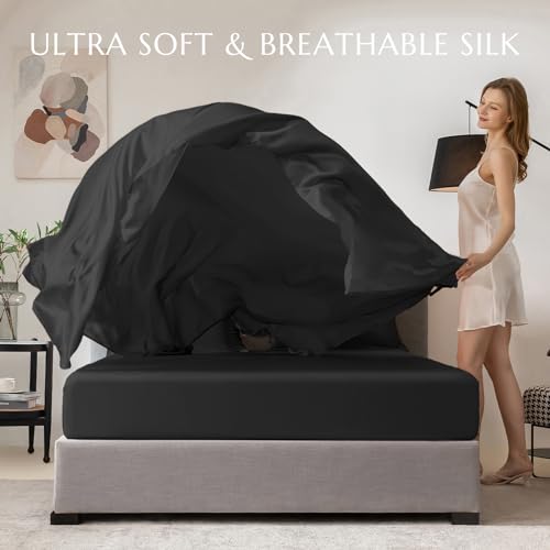 Luxury 100% Silk Queen Bed Sheet Set - Black
