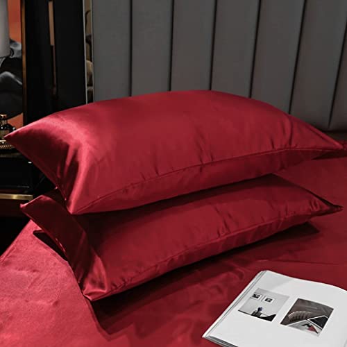 Luxurious Wine Red Satin Bedding Set Queen