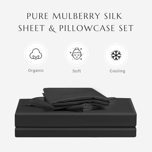 Luxury 100% Silk Queen Bed Sheet Set - Black