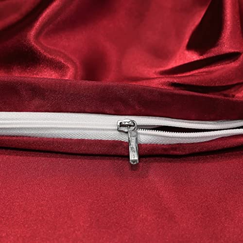 Luxurious Wine Red Satin Bedding Set Queen