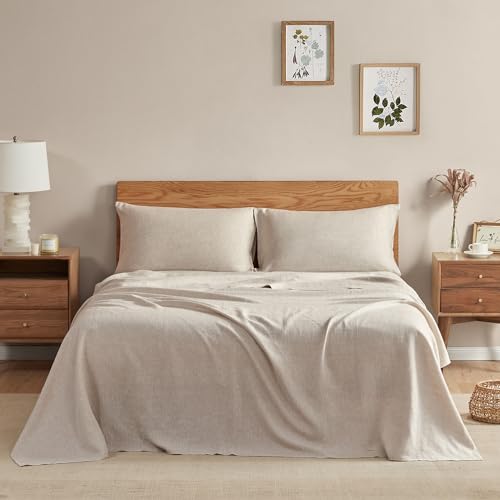 DAPU 100% French Linen King Bed Sheet Set