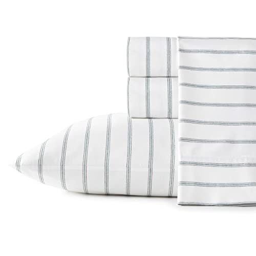 Trenton Stripe Green Queen Cotton Percale Bedding Set