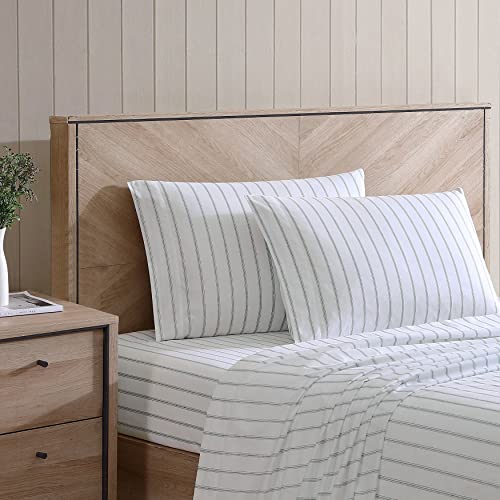 Trenton Stripe Green Queen Cotton Percale Bedding Set