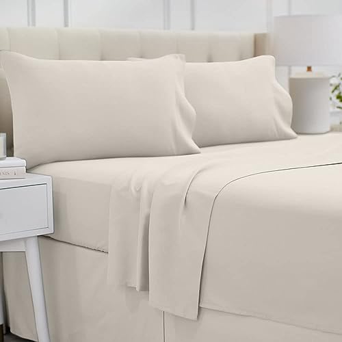 Luxury Microfiber Queen Bed Sheet Set, Cream