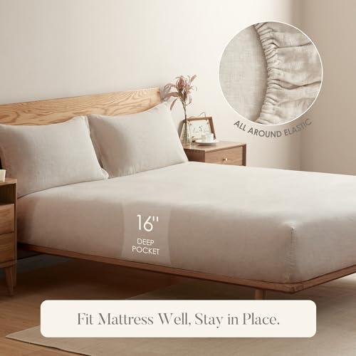 DAPU 100% French Linen King Bed Sheet Set