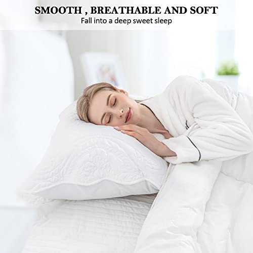 Quilted White Pillow Shams Set of 2, 20"x30