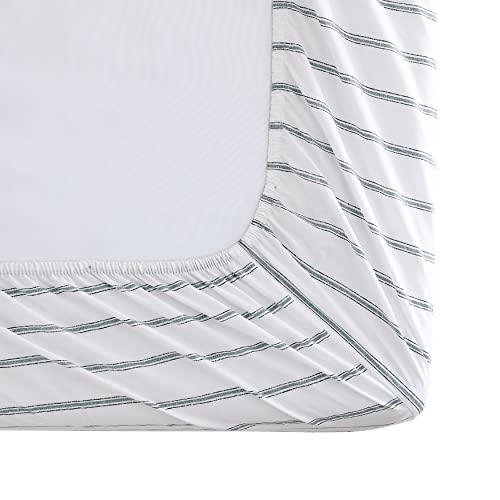 Trenton Stripe Green Queen Cotton Percale Bedding Set