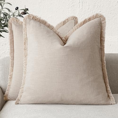 Set of 2 Boho Linen Fringe Pillow Covers