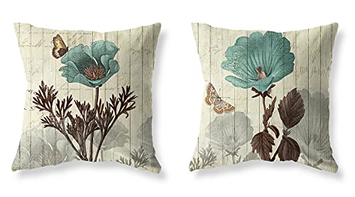 Vintage Floral Butterfly Throw Pillow Cover Set