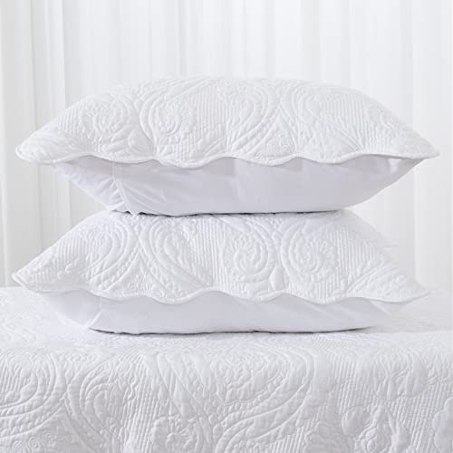 Quilted White Pillow Shams Set of 2, 20"x30