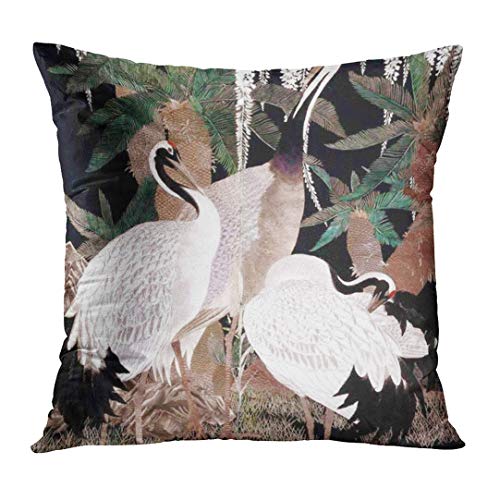 Asian Crane Decorative Pillow Covers - Set of 4
