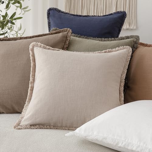 Set of 2 Boho Linen Fringe Pillow Covers