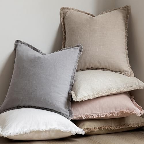 Set of 2 Boho Linen Fringe Pillow Covers