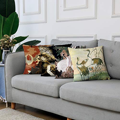 Asian Crane Decorative Pillow Covers - Set of 4