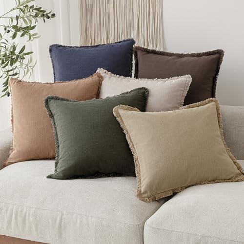 Set of 2 Boho Linen Fringe Pillow Covers
