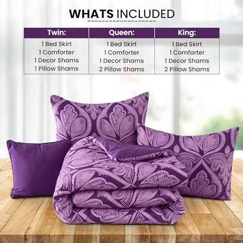 LUX Décor 5-Piece Queen Comforter Set, Paisley Purple