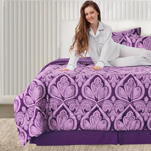 LUX Décor 5-Piece Queen Comforter Set, Paisley Purple