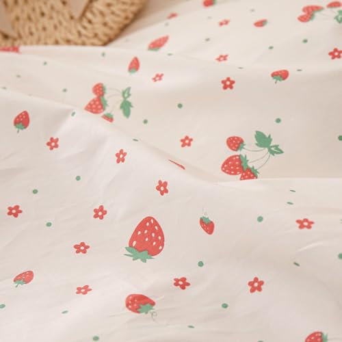 Pink Ruffle Duvet Cover Queen with Strawberry Print