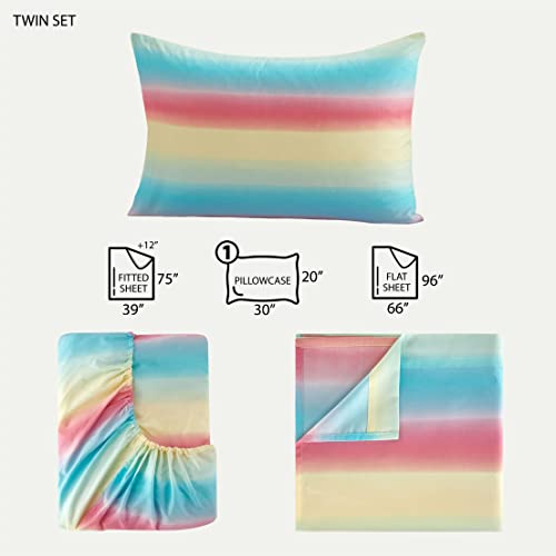 Rainbow Ombre Twin Bed Sheet Set for Kids