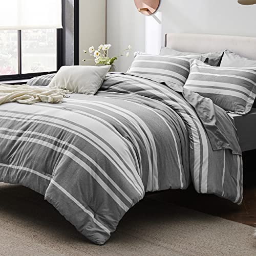 7-Piece Grey White Striped Queen Comforter Set