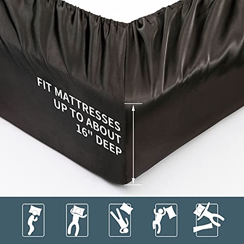 Luxurious Black Satin 6-Piece Queen Bed Set