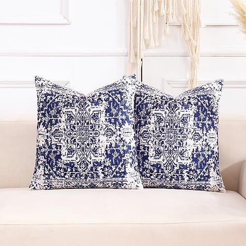Boho Navy Blue and White Velvet Pillow Set