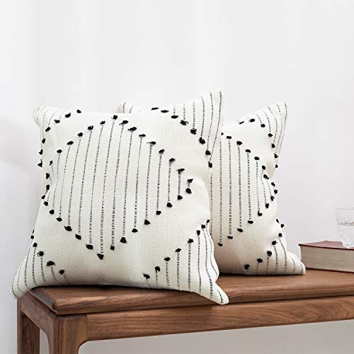Boho Throw Pillow Covers Set of 2 - Cream/Black