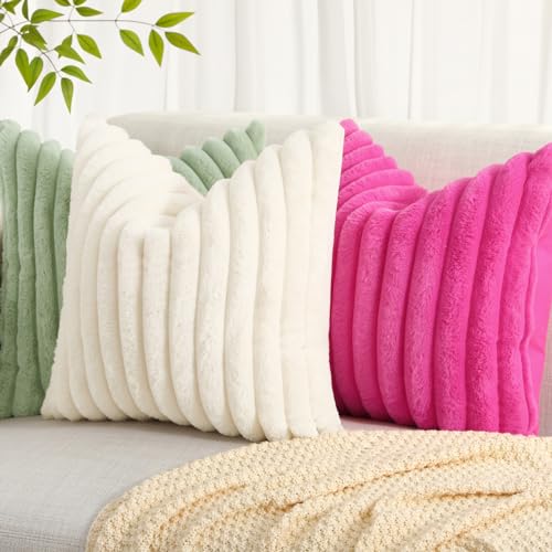 Plush Faux Fur Throw Pillow Covers Set of 2