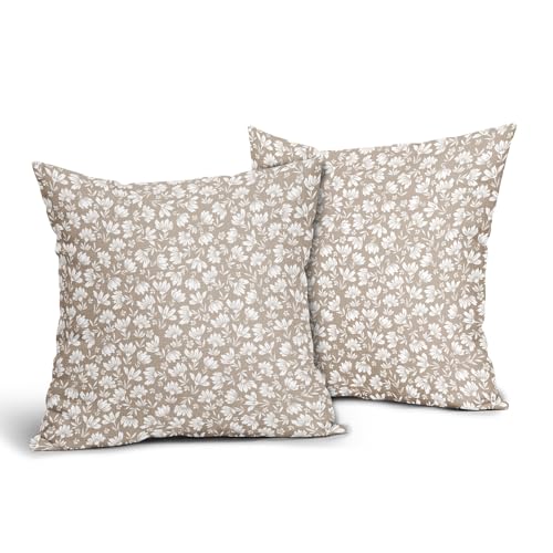Tan Floral Daisy Pillow Covers Set of 2
