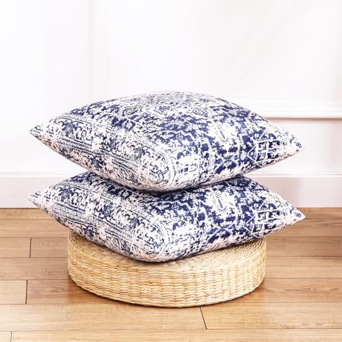 Boho Navy Blue and White Velvet Pillow Set