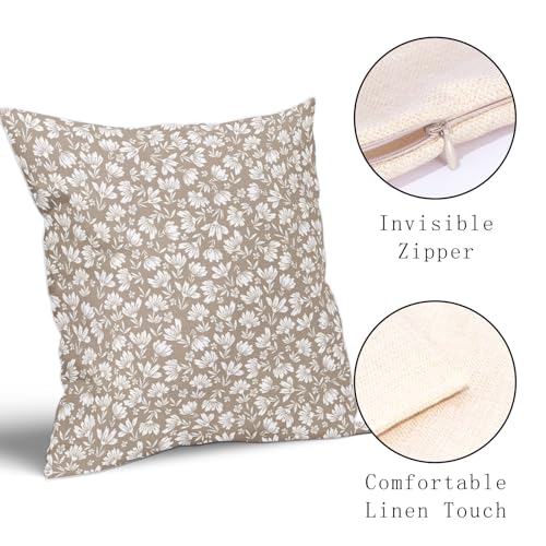 Tan Floral Daisy Pillow Covers Set of 2