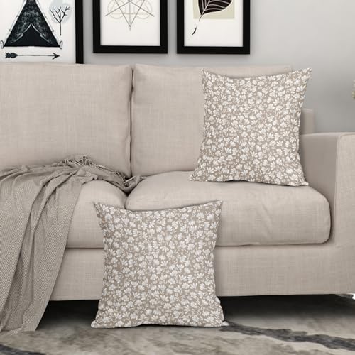 Tan Floral Daisy Pillow Covers Set of 2