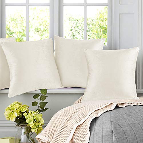 Off White Velvet Throw Pillow Covers Set of 4