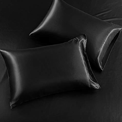 Ultra Silky Black Satin Queen Bed Sheet Set