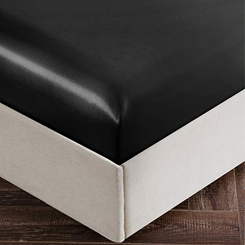 Ultra Silky Black Satin Queen Bed Sheet Set