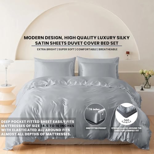 Elegant Satin 6-Piece Bed Set - Gray