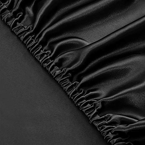 Ultra Silky Black Satin Queen Bed Sheet Set