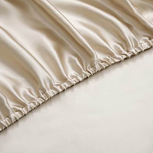 Luxury Satin Queen Bed Sheets Set, Taupe