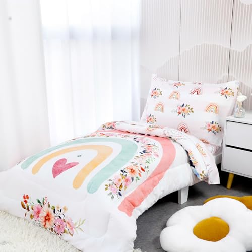 Rainbow Floral Toddler Bedding Set - 4 Pieces