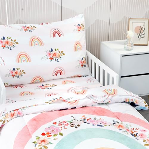 Rainbow Floral Toddler Bedding Set - 4 Pieces
