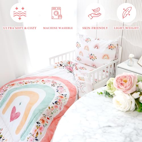 Rainbow Floral Toddler Bedding Set - 4 Pieces